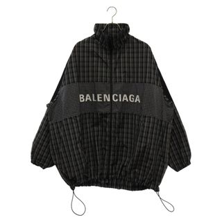 バレンシアガ(Balenciaga)のBALENCIAGA バレンシアガ 19SS ロゴ刺繍ポプリンチェックジップジャケット 571439 TEM18 ブラック(フライトジャケット)