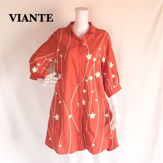 【VIANTE】綿100% 刺繍入り後ろタックシャツワンピース　チュニック　(チュニック)