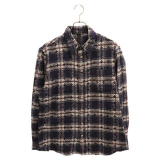 クロムハーツ(Chrome Hearts)のCHROME HEARTS クロムハーツ Loose Ends Check Shirt ルーズエンドチェックシャツ クロスボールスナップボタン レザークロスパッチ ネルシャツ ネイビー/ホワイト ※国内ギャランティ付き(シャツ)