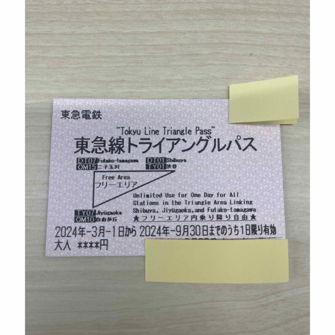 東急　トライアングルパス チケットの乗車券/交通券(鉄道乗車券)の商品写真