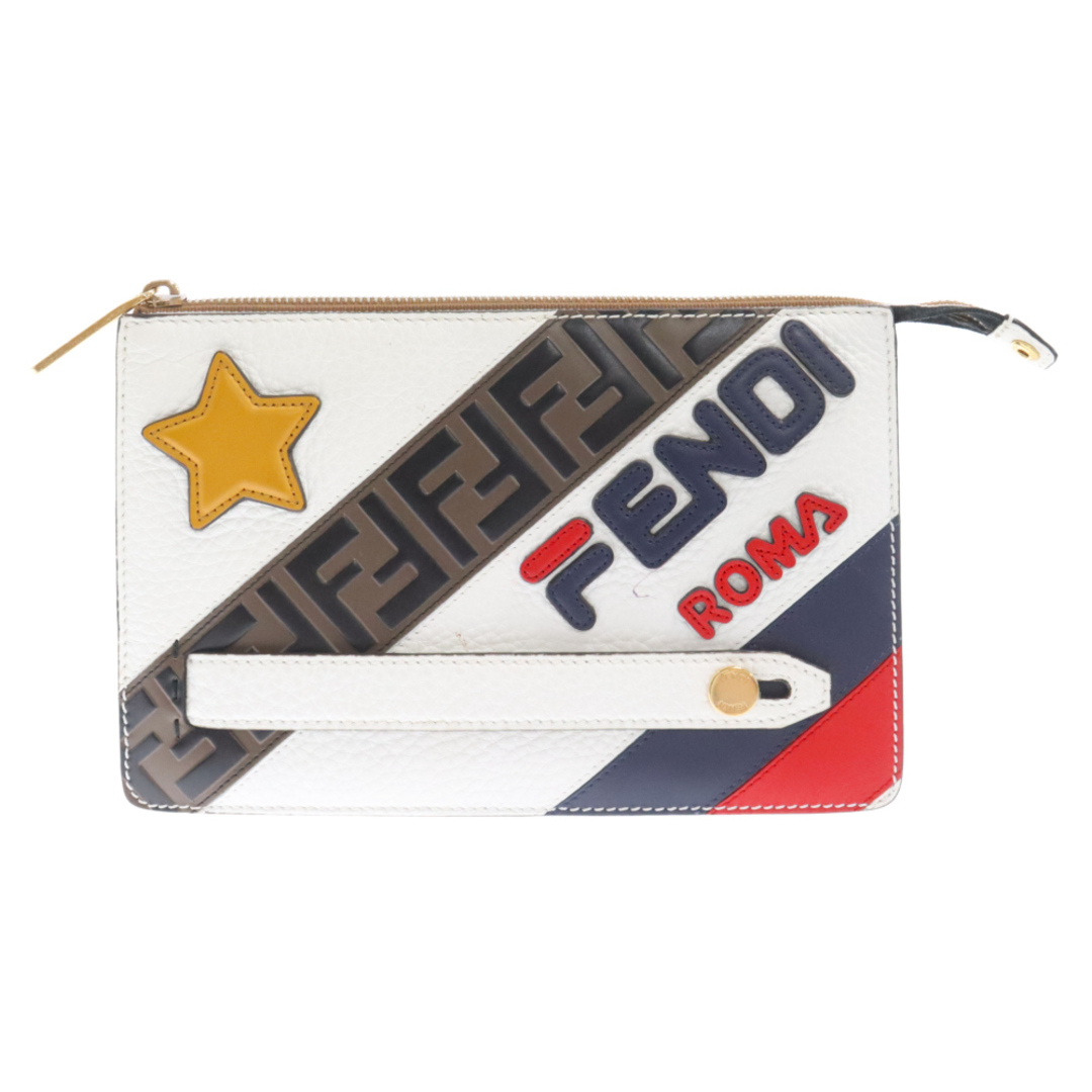 FENDI(フェンディ)のFENDI フェンディ ×FILA スモール トリプレット ロゴ レザー クラッチバッグ 薄型ポーチ ホワイト/マルチ メンズのバッグ(セカンドバッグ/クラッチバッグ)の商品写真