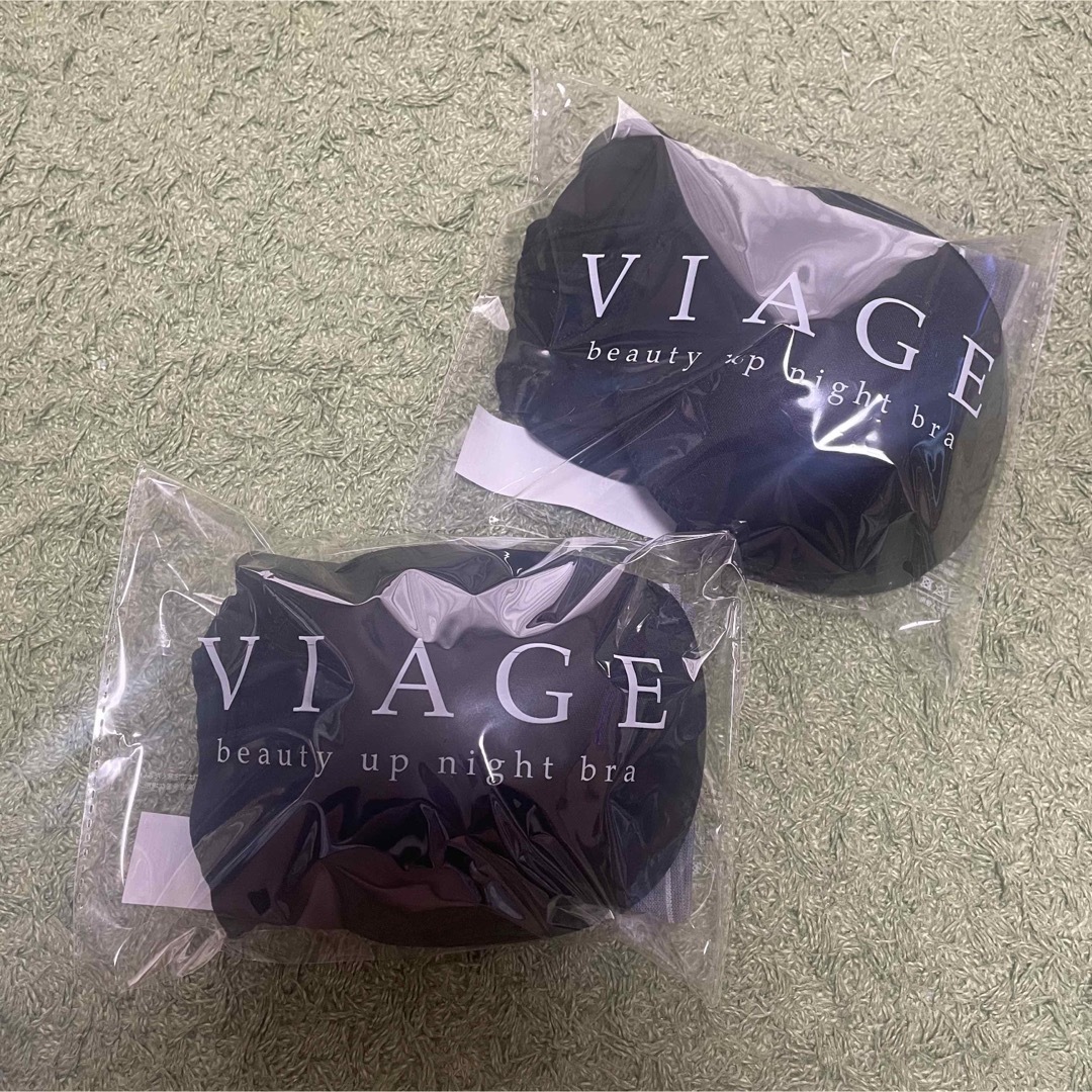 VIAGE(ヴィアージュ)の新品　Viage ヴィアージュ ナイトブラM/L  ブラック×グレー　2枚 レディースの下着/アンダーウェア(その他)の商品写真