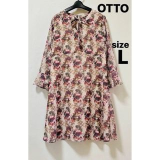 薔薇柄　ローズプリント　L ワンピース　OTTO Collection オットー(ひざ丈ワンピース)