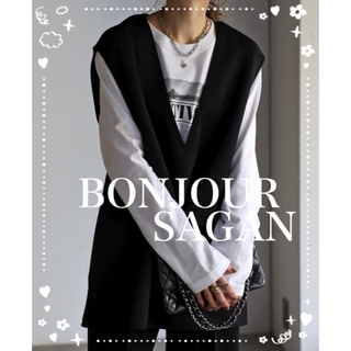 BONJOUR SAGAN - Bonjour sagan   Vネックプルオーバーベスト　ブラック