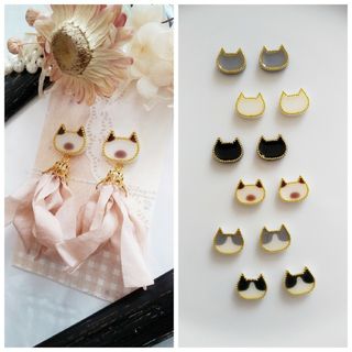 ふんわり揺れる シャム猫 シフォン リボン タッセル ピアス イヤリング(ピアス)