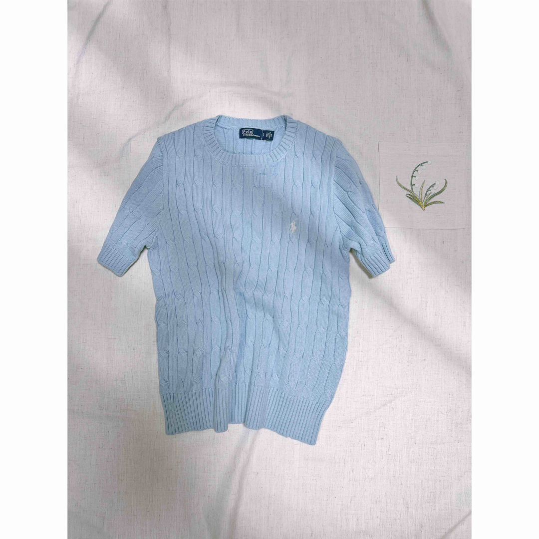 POLO RALPH LAUREN(ポロラルフローレン)の極美品  ポロラルフローレン　半袖ニット　人気カラー　ライトブルー レディースのトップス(Tシャツ(半袖/袖なし))の商品写真