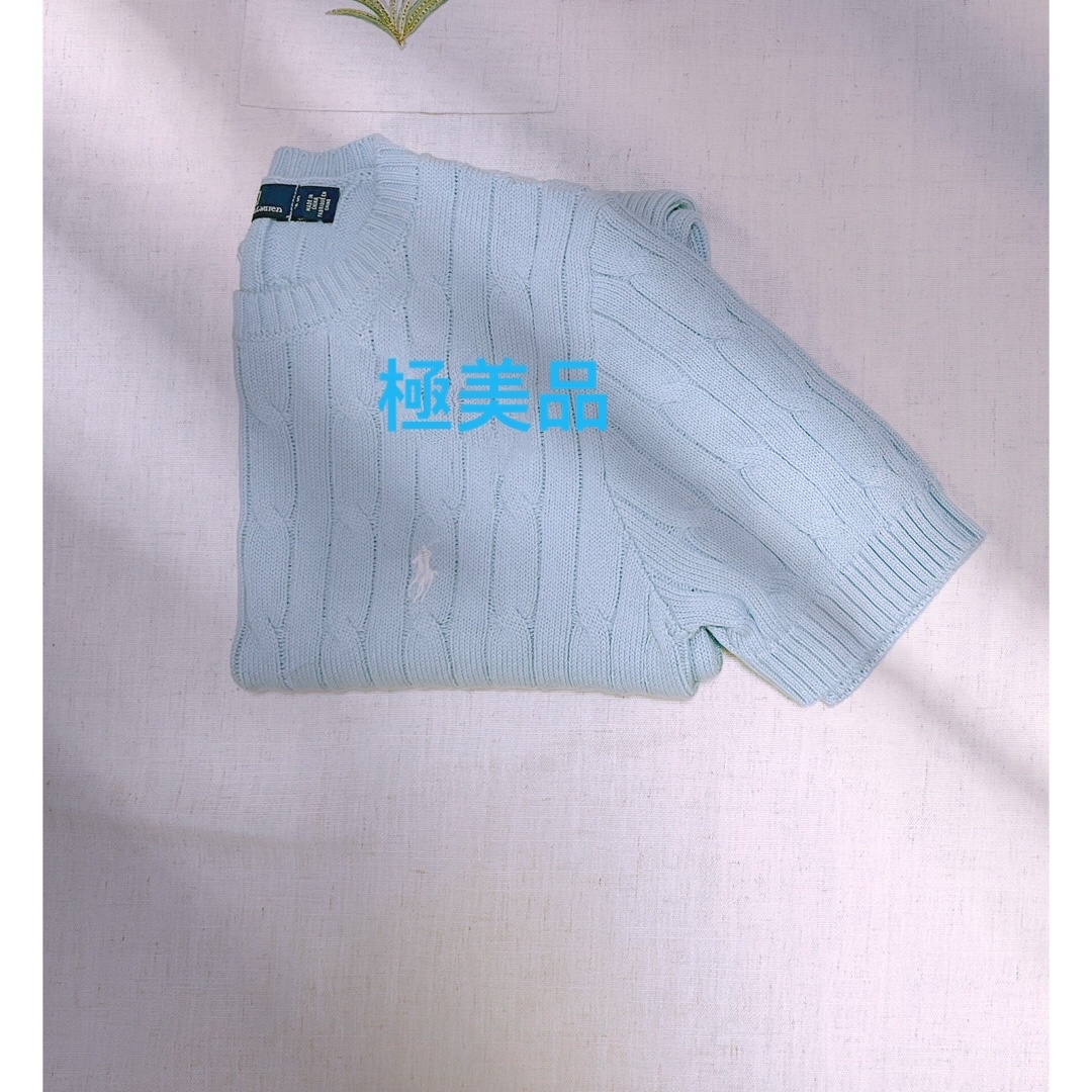 POLO RALPH LAUREN(ポロラルフローレン)の極美品  ポロラルフローレン　半袖ニット　人気カラー　ライトブルー レディースのトップス(Tシャツ(半袖/袖なし))の商品写真