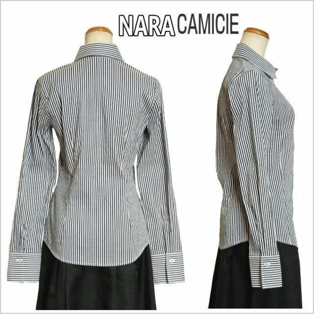 NARACAMICIE(ナラカミーチェ)の［NARACAMICIE］紺白ストライプ柄シャツ 長袖 ナラカミーチェ 1 M位 レディースのトップス(シャツ/ブラウス(長袖/七分))の商品写真