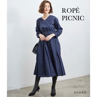 Rope' Picnic - ROPE PICNIC ロペピクニック「ウエストベルト付きワンピース」ネイビー