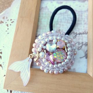 【H-461】ビーズ刺繍ヘアゴム(ヘアゴム/シュシュ)