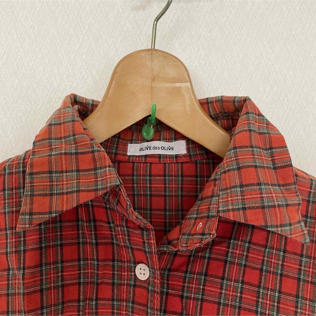 OLIVEdesOLIVE(オリーブデオリーブ)のオリーブデオリーブ　綿100％　コットンシャツ　日本製 チェック柄 半袖シャツ レディースのトップス(シャツ/ブラウス(半袖/袖なし))の商品写真
