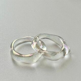 クリアリング　レジン　ニュアンス　偏光　指輪　シンプル　オーロラ　いびつ　韓国(リング(指輪))