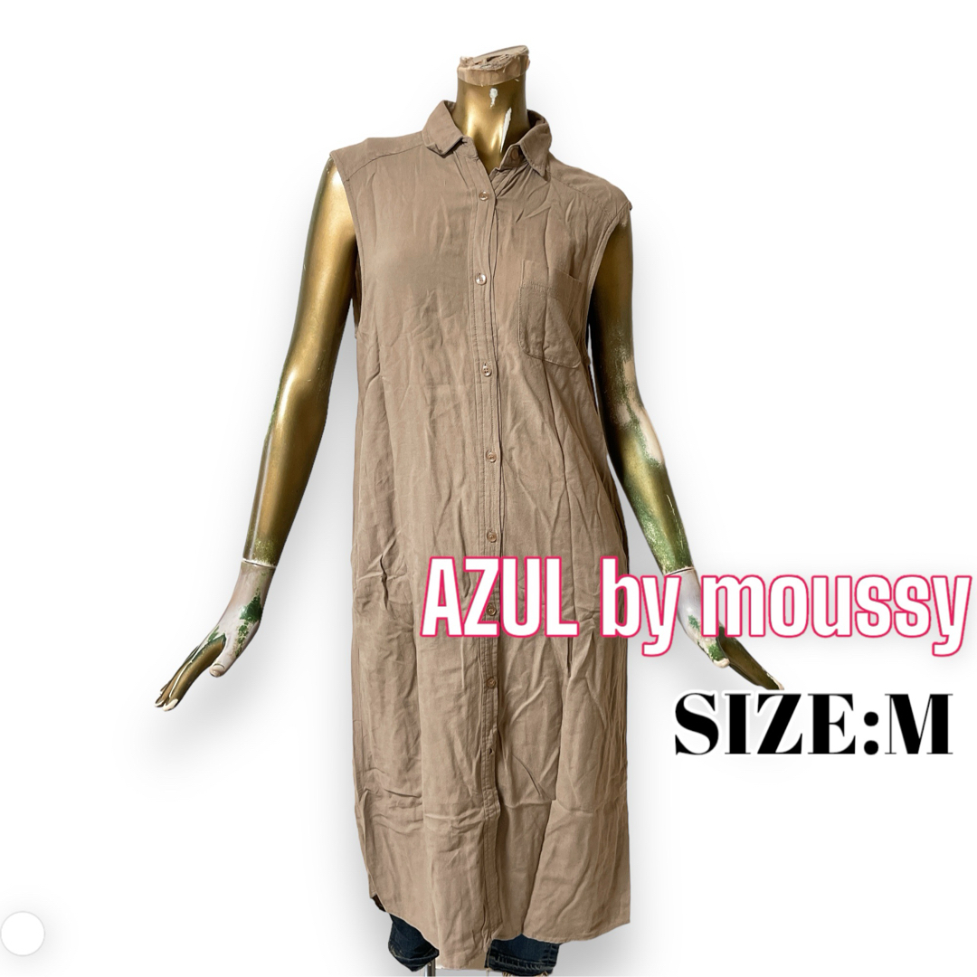 AZUL by moussy(アズールバイマウジー)のAZUL ♥ シンプル 麻 テールカット ノースリーブ シャツ ワンピース レディースのワンピース(ひざ丈ワンピース)の商品写真
