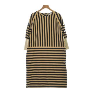 ジルサンダー(Jil Sander)のJIL SANDER ワンピース 38(S位) ベージュx黒(ボーダー) 【古着】【中古】(ひざ丈ワンピース)