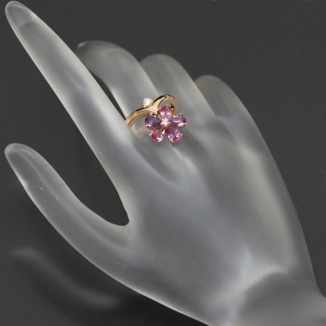 K18PG カラーサファイア ダイヤモンド リング 2.45ct D0.12ct フラワー レディースのアクセサリー(リング(指輪))の商品写真