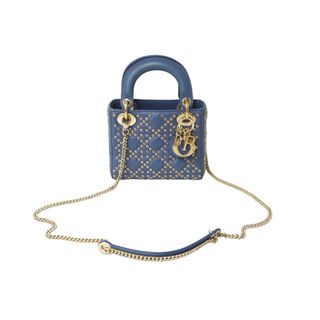 クリスチャンディオール(Christian Dior)のChristian Dior クリスチャンディオール レディディオール ハンドバッグ 2way 星 ブルー レザー ゴールド金具 美品 中古 62822(ハンドバッグ)