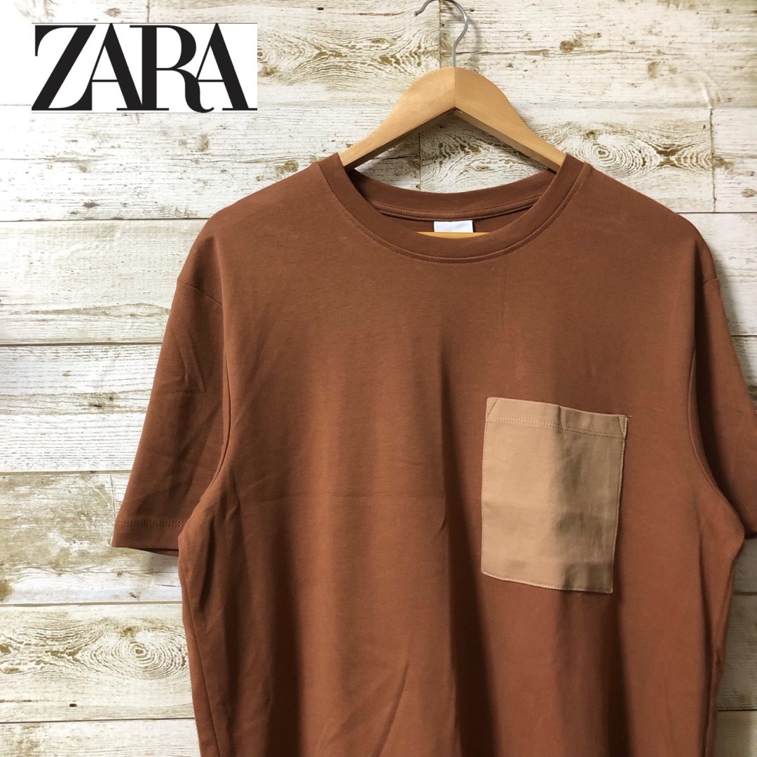 ZARA(ザラ)のZARA ザラ カットソー ブラウン Mサイズ メンズのトップス(Tシャツ/カットソー(半袖/袖なし))の商品写真