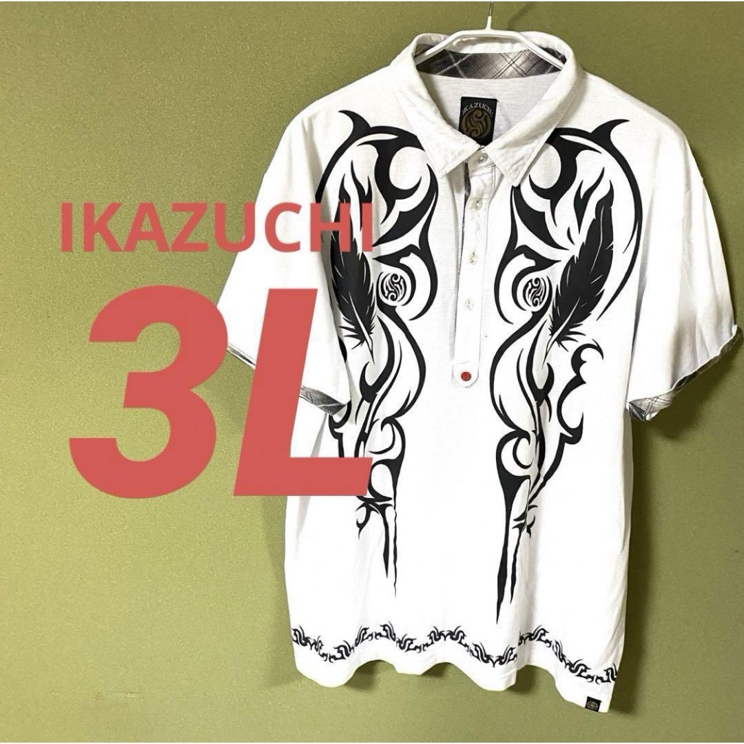 【IKAZUCHI】   3L    和柄ポロシャツ　メンズ　大きなサイズ メンズのトップス(ポロシャツ)の商品写真