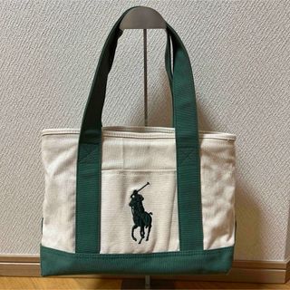 POLO ポロ キャンバス ミニトートバッグ ハンドバッグ クリーム×グリーン