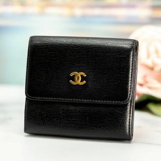 シャネル(CHANEL)のシャネル Wホック 三つ折り 財布 カーフスキン ブラック シール7番台 美品(財布)