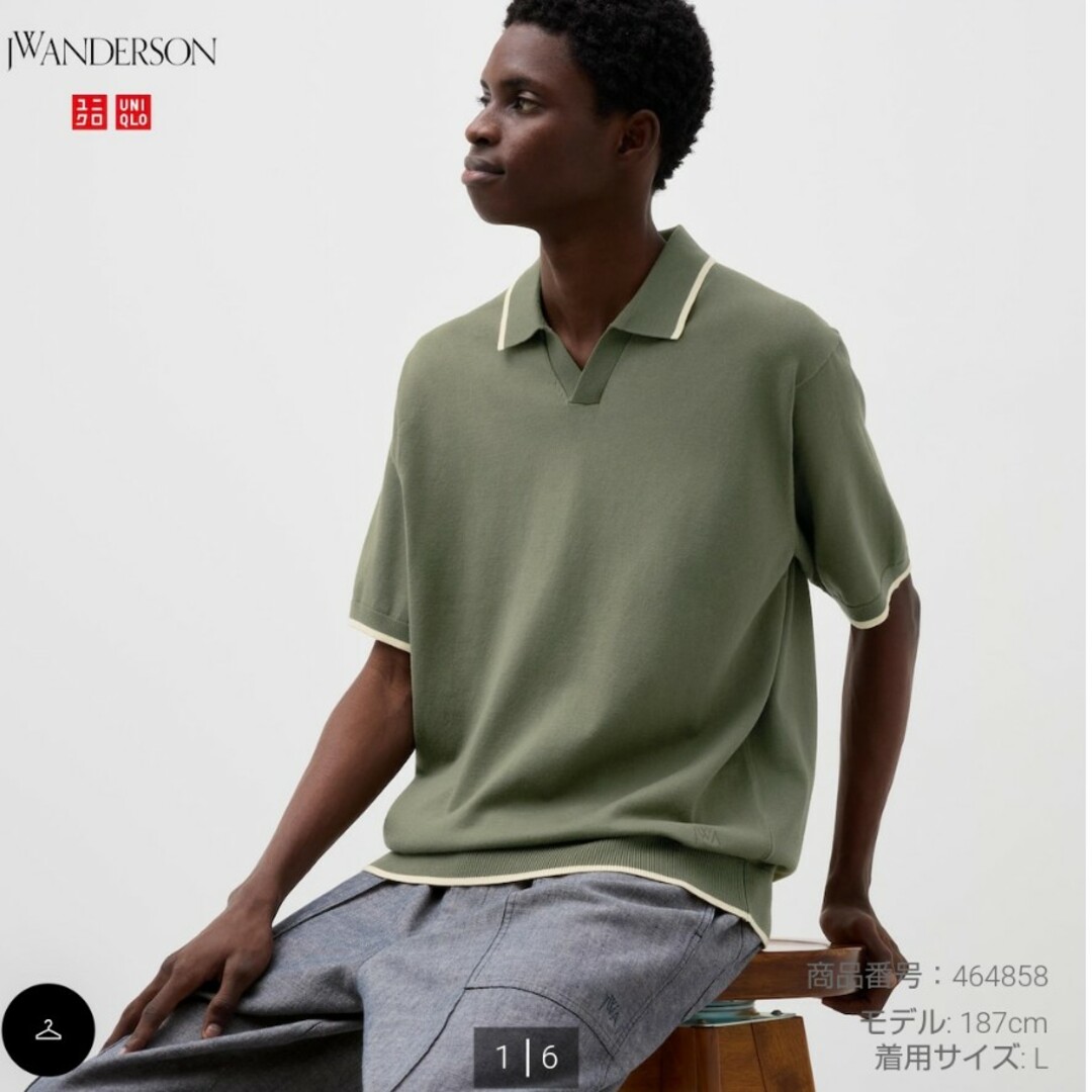 UNIQLO(ユニクロ)のユニクロ　jwanderson ニットポロシャツ　L　オリーブ　新品未使用 メンズのトップス(ニット/セーター)の商品写真