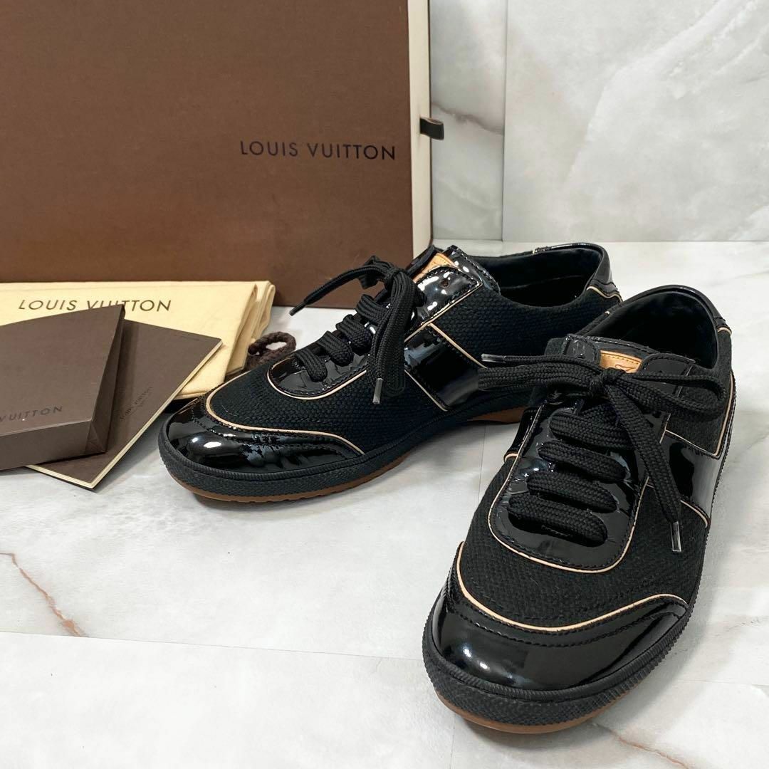 LOUIS VUITTON(ルイヴィトン)のA12549 LOUIS VUITTON パテントコンビスニーカー　黒　36.5 レディースの靴/シューズ(スニーカー)の商品写真