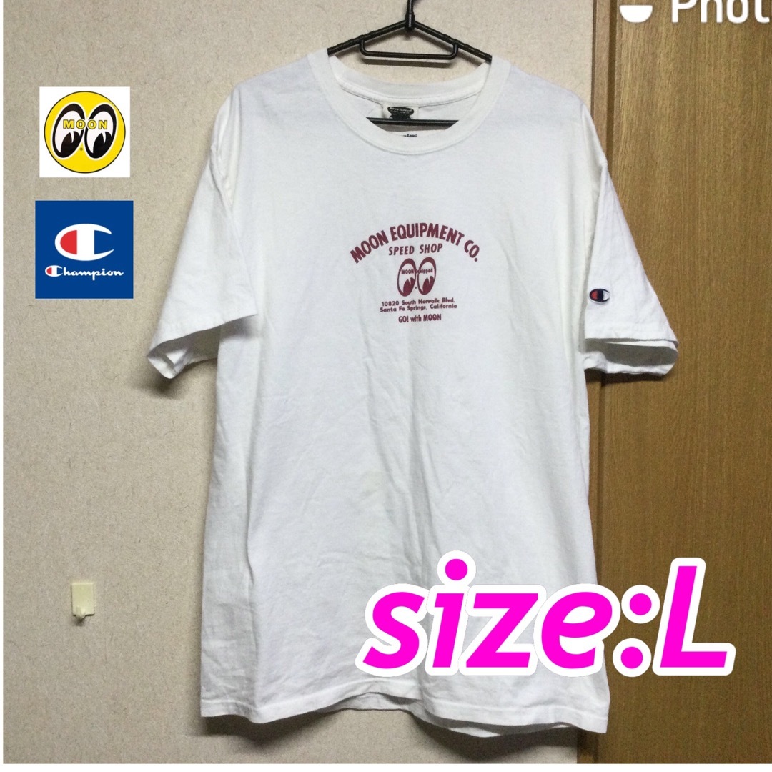 Champion(チャンピオン)のムーンアイズ　チャンピオン　Tシャツ　サイズL 希少　ホットロード メンズのトップス(Tシャツ/カットソー(半袖/袖なし))の商品写真