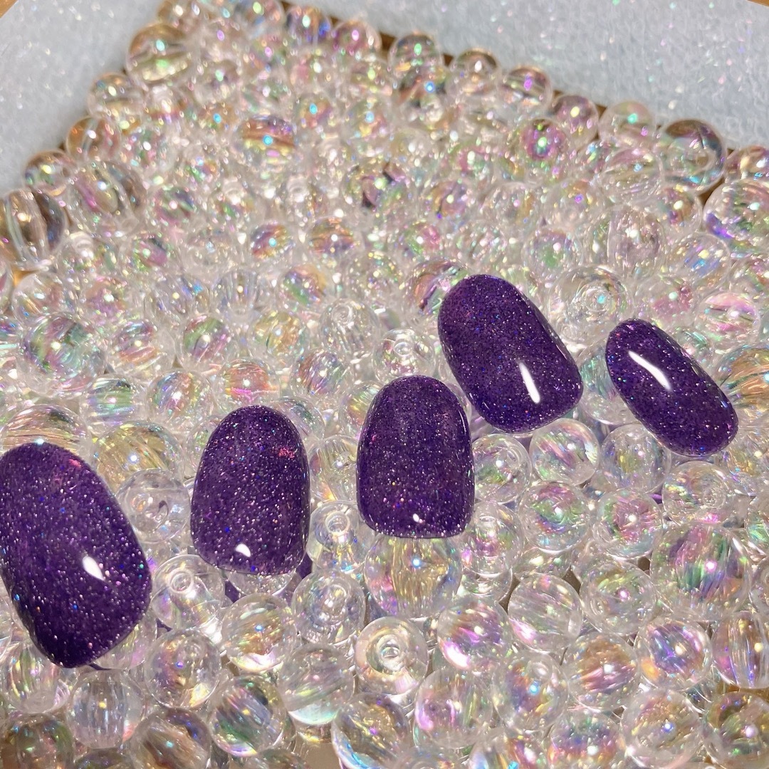 パープル フラッシュネイル 紫 オーダー コスメ/美容のネイル(つけ爪/ネイルチップ)の商品写真