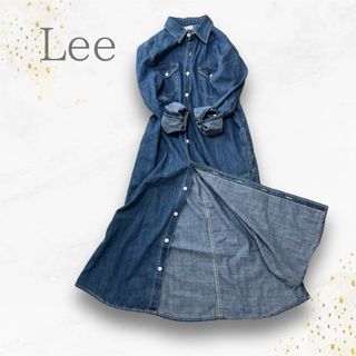 リー(Lee)の美品　Lee ロング　ワンピース　デニム　マキシ　シャツワンピース　インディゴ(ロングワンピース/マキシワンピース)