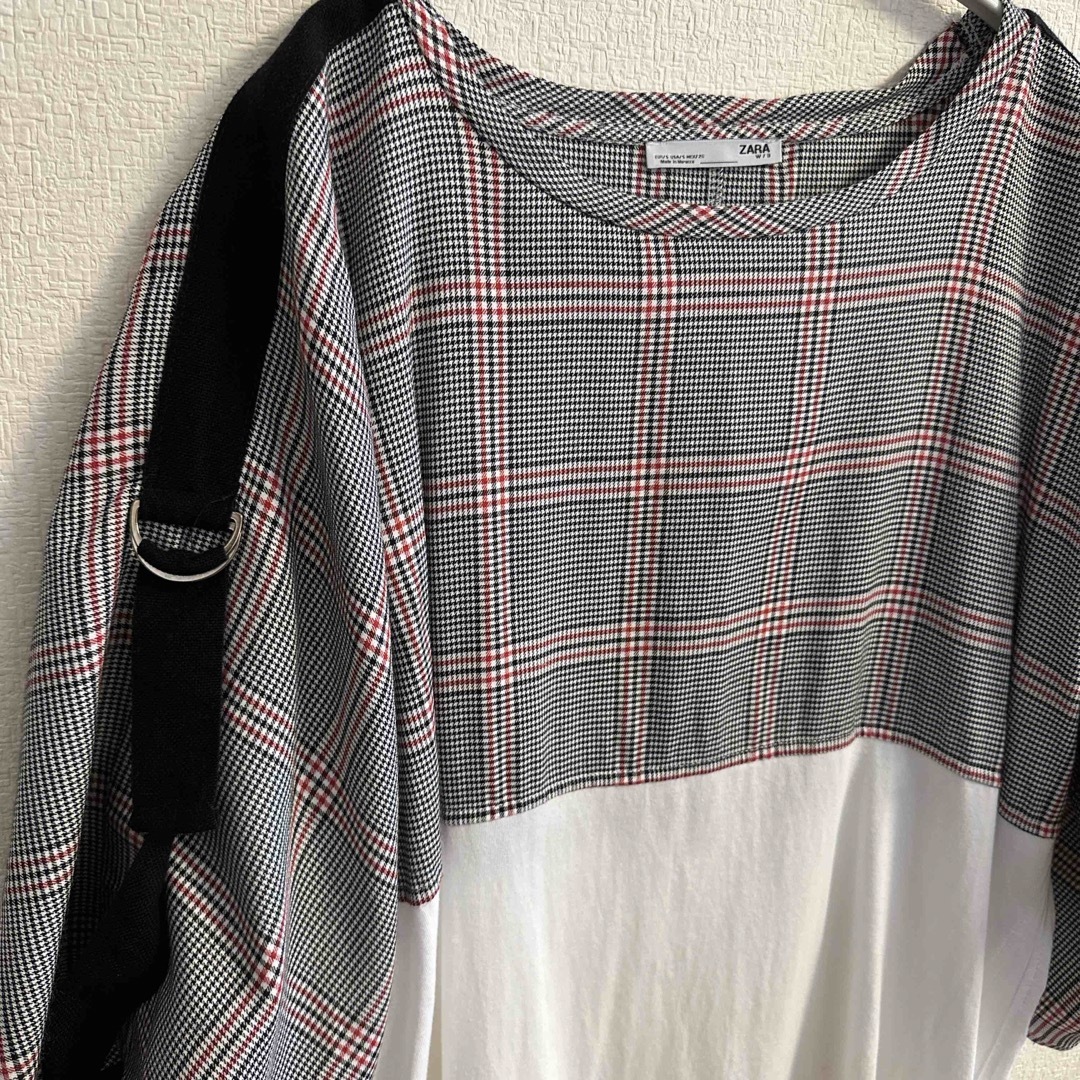 ZARA(ザラ)のZARA トップス　チェック　異素材 レディースのトップス(カットソー(長袖/七分))の商品写真