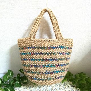 164 麻ひもバッグハンドメイド 麻紐バッグ(かごバッグ/ストローバッグ)