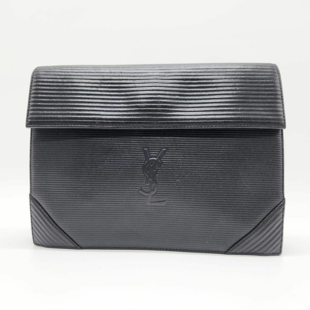 Yves Saint Laurent(イヴサンローラン)のサンローラン クラッチバッグ YSLロゴ エンボス 外ポケット フォーマル 本革 レディースのバッグ(クラッチバッグ)の商品写真
