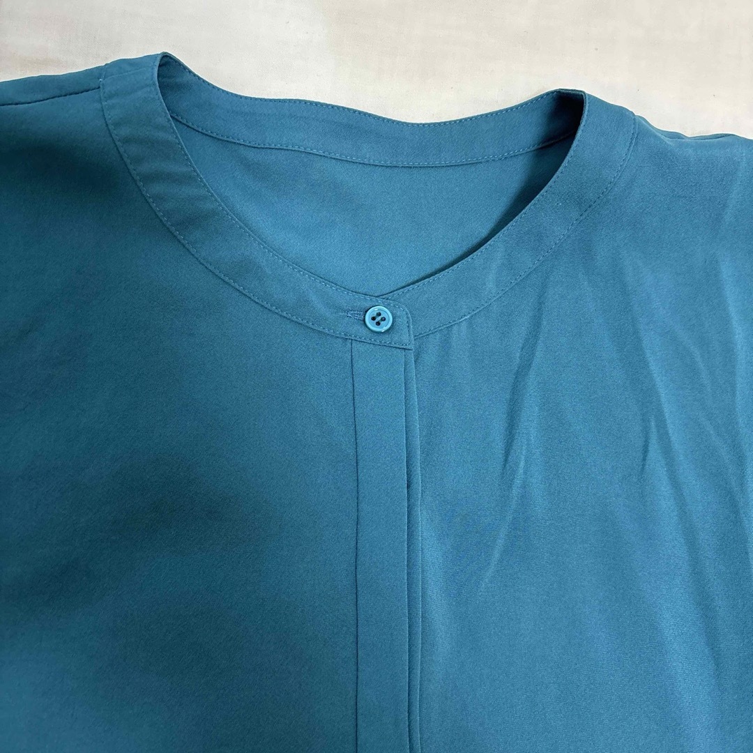 ICB(アイシービー)のiCB L 半袖シャツ　半袖ブラウス　ブルーグリーン　42  清涼素材 レディースのトップス(シャツ/ブラウス(半袖/袖なし))の商品写真