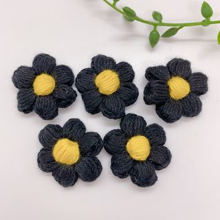 お花 パーツ ハンドメイド 手作り 手編み  可愛い ブラック  黒 コットン (各種パーツ)