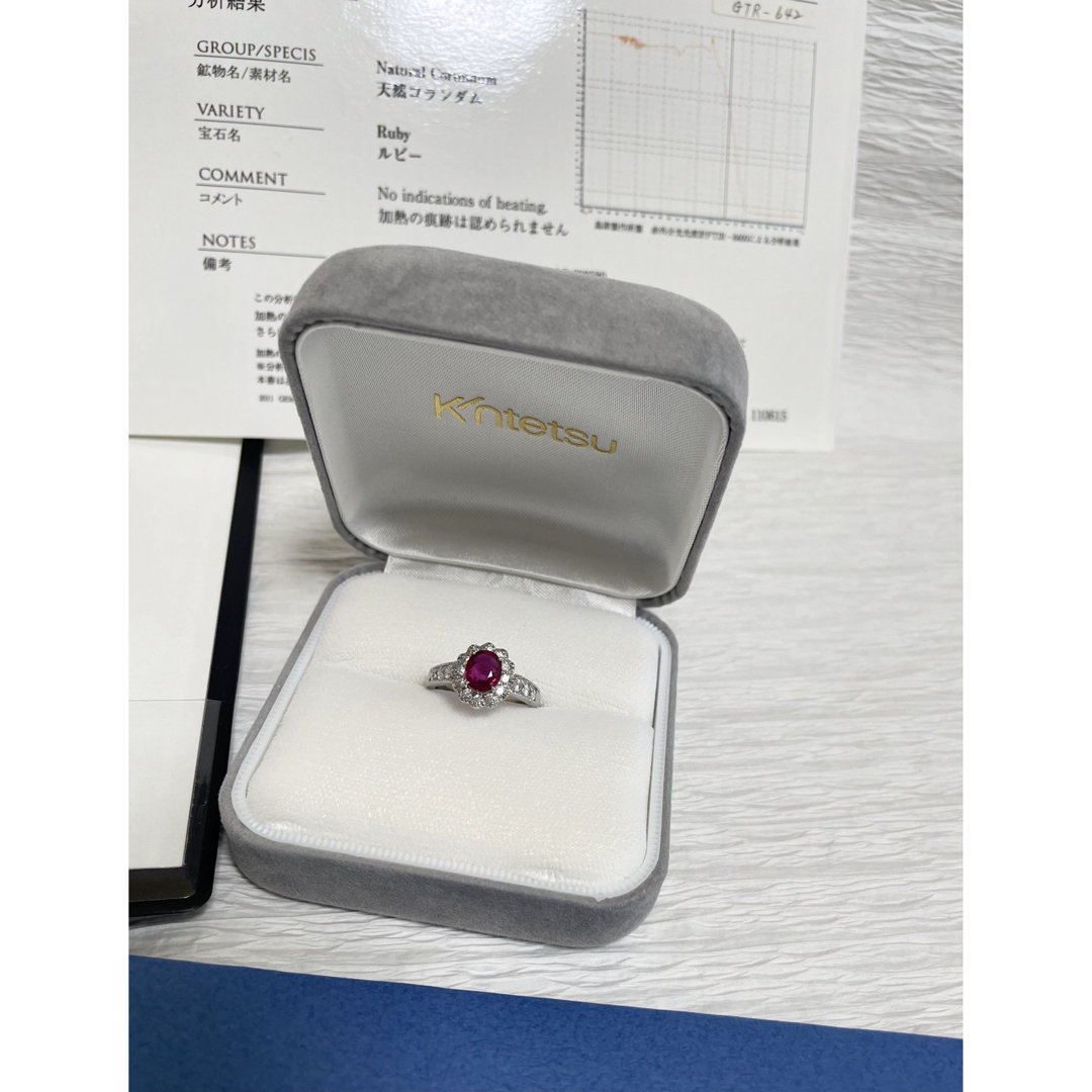 非加熱ルビー1.021ct ダイヤモンド0.5ct プラチナリング 指輪 レディースのアクセサリー(リング(指輪))の商品写真