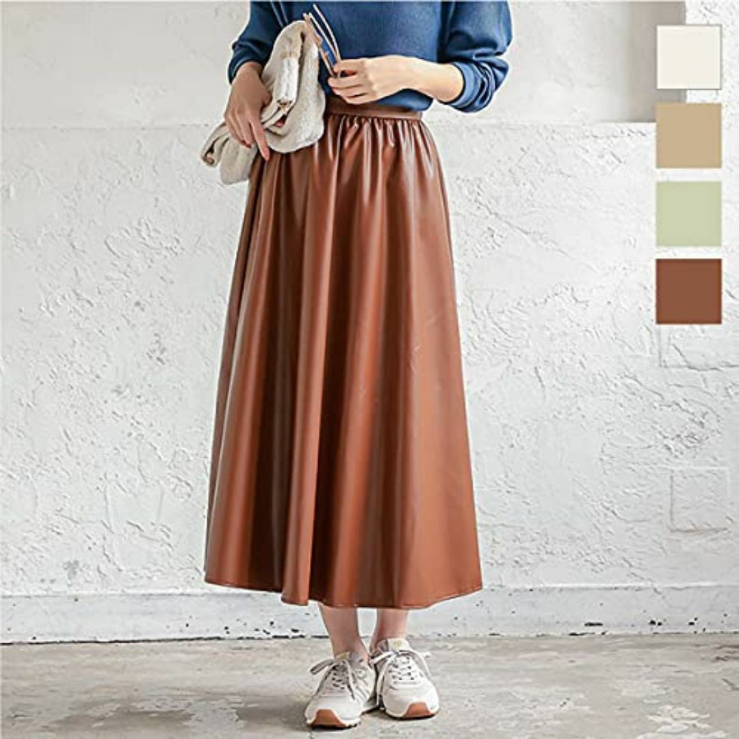 【色: ベージュ】[神戸レタス] エコレザー ギャザー スカート [M3203] レディースのファッション小物(その他)の商品写真
