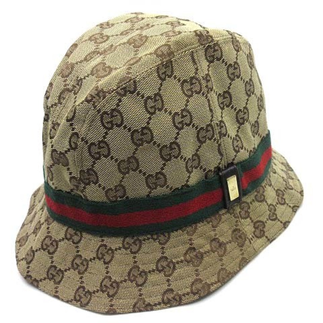 Gucci(グッチ)のGGキャンバス シェリーライン バケット ハット 帽子 プレート ベージュ L レディースの帽子(その他)の商品写真