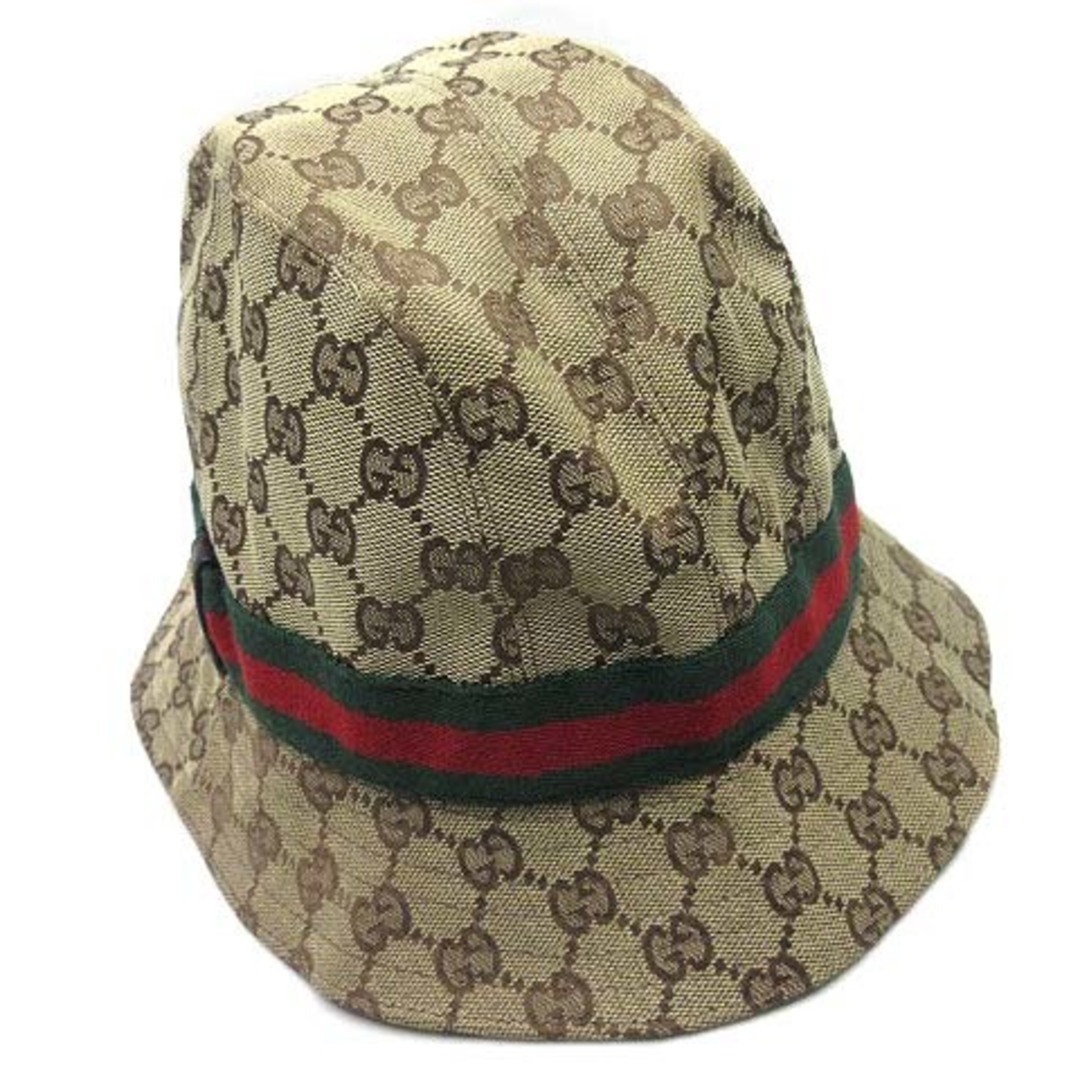 Gucci(グッチ)のGGキャンバス シェリーライン バケット ハット 帽子 プレート ベージュ L レディースの帽子(その他)の商品写真