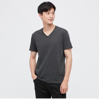 ユニクロ(UNIQLO)のドライカラー　VネックTシャツ　ユニクロ　XL ダークグレー(Tシャツ/カットソー(半袖/袖なし))