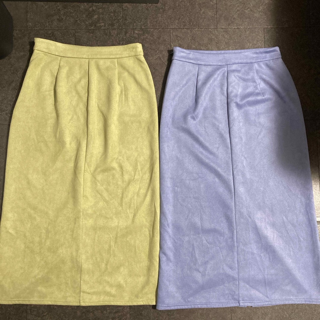 GU(ジーユー)の【GU】　スエードタッチナローミディスカート　ブルー　グリーン　2枚セット レディースのスカート(ひざ丈スカート)の商品写真