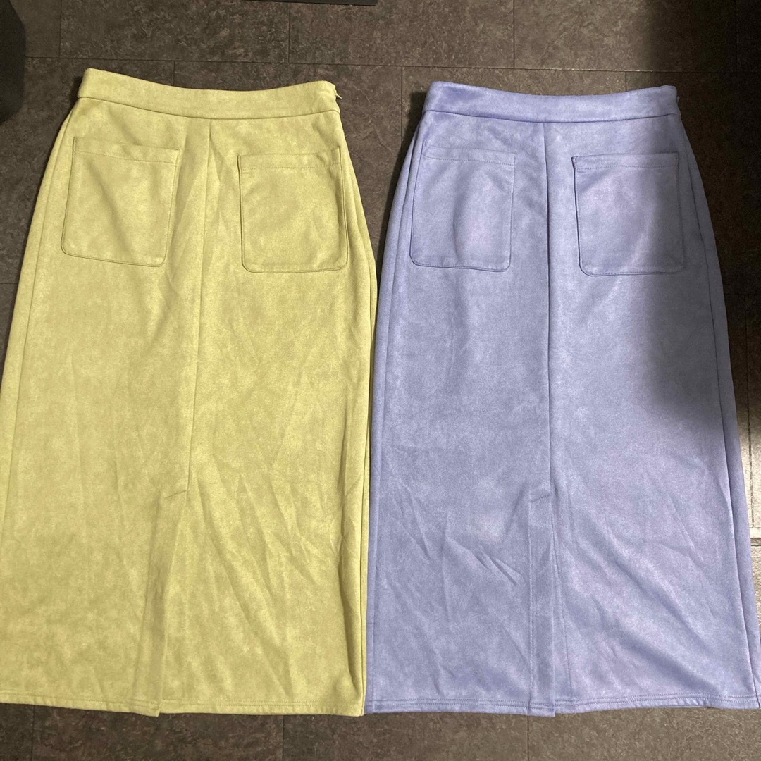 GU(ジーユー)の【GU】　スエードタッチナローミディスカート　ブルー　グリーン　2枚セット レディースのスカート(ひざ丈スカート)の商品写真