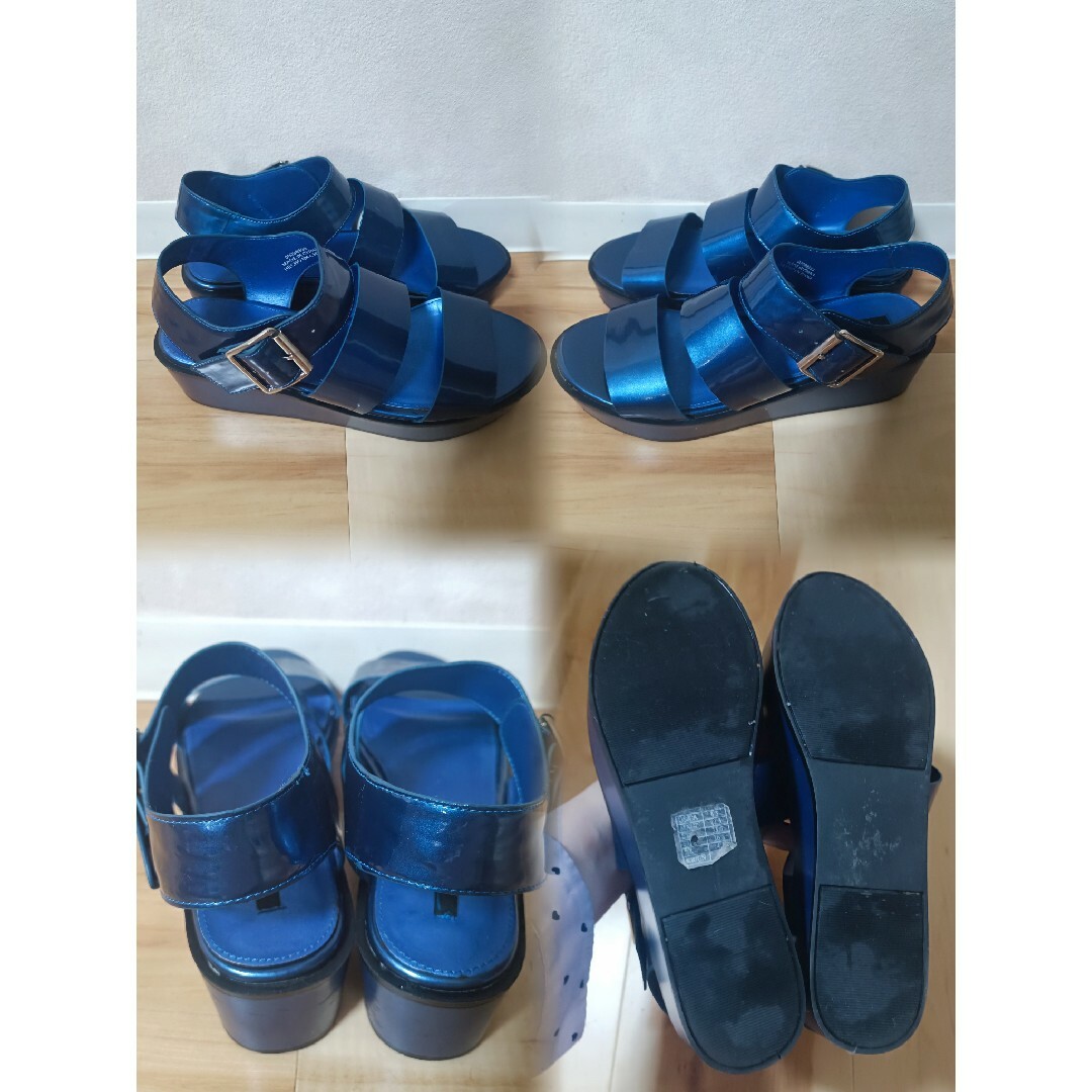 FOREVER 21(フォーエバートゥエンティーワン)のforever21 ブルー 23.5cm 厚底 エナメル カジュアル サンダル レディースの靴/シューズ(サンダル)の商品写真