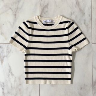 ZARA  ザラ　ベーシック　クロップド　ニット　トップス　ボーダー　Tシャツ(Tシャツ(半袖/袖なし))