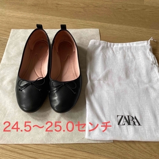 ザラ(ZARA)のZARA ザラ バレエシューズ  ブラック 39  24.5 25.0(バレエシューズ)