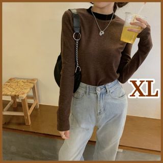 【限定品】XL　ロンT　レディース　カジュアル　秋冬　茶　トップス　ハイネック(Tシャツ(長袖/七分))