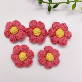 お花 パーツ ハンドメイド 手作り 手編み  可愛い 朱ピンク コットン (各種パーツ)