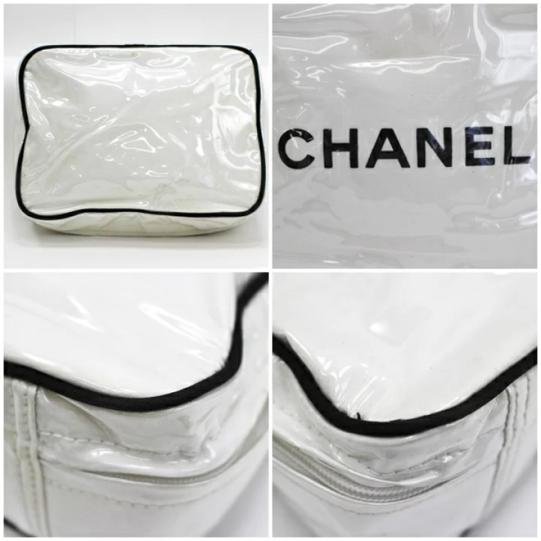 CHANEL(シャネル)のシャネル トラベルポーチ コスメポーチ ビニール ホワイト×ブラックCHANEL レディースのファッション小物(ポーチ)の商品写真
