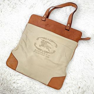 BURBERRY - ④バーバリー ビッグ刺繍ロゴ トートバッグ キャンバス ×レザー ノバチェック