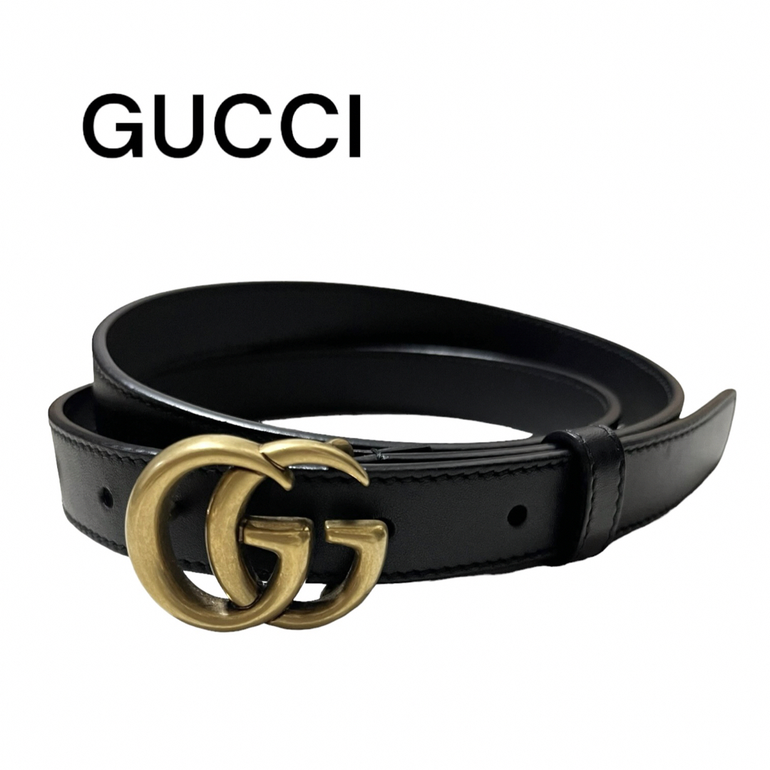 Gucci(グッチ)のGUCCI グッチ ダブルG スリムベルト ベルト レディース レザー ブラック レディースのファッション小物(ベルト)の商品写真