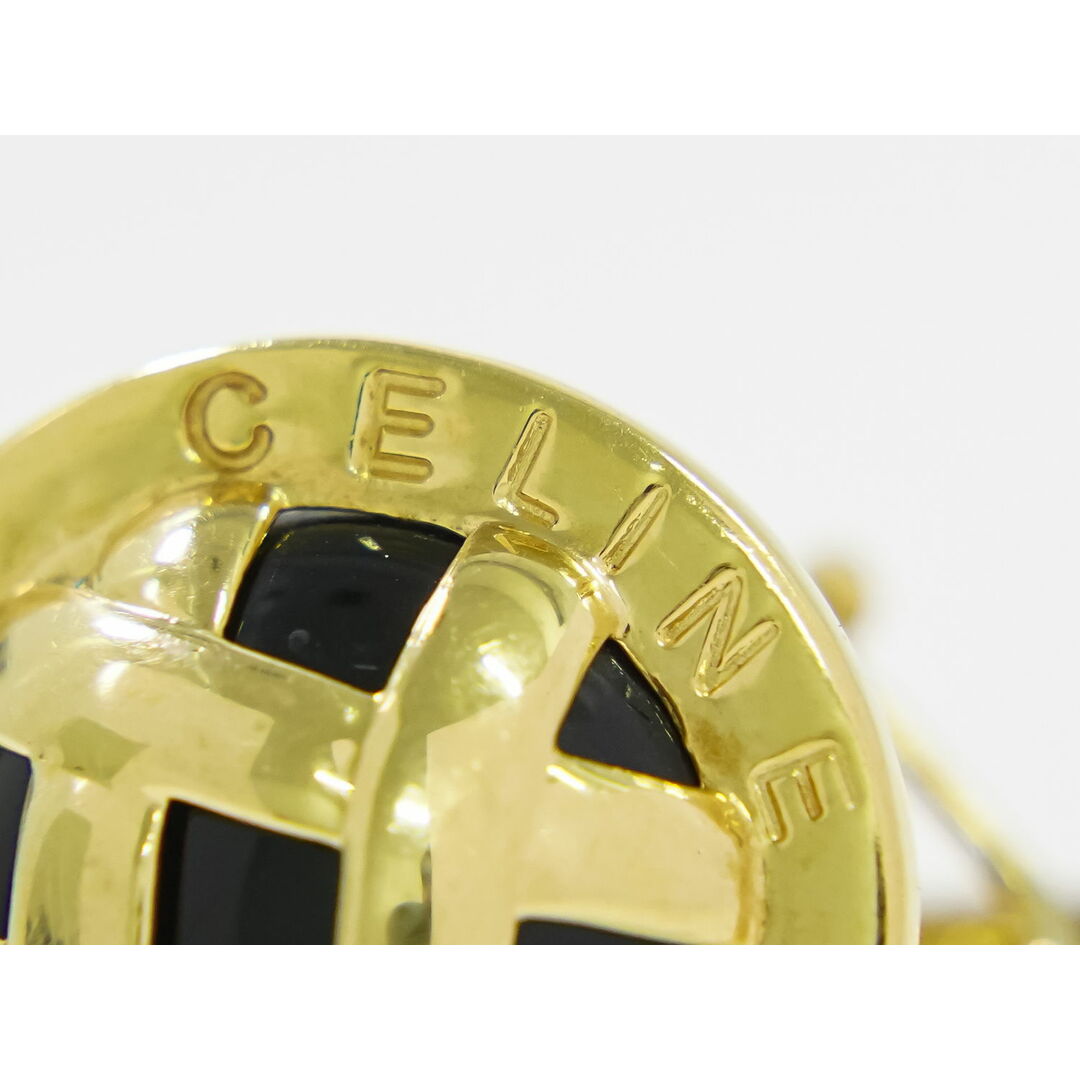 celine(セリーヌ)の本物 セリーヌ CELINE ロゴ 750 YG プラスチック イヤリング イエローゴールド ブラック アクセサリー ジュエリー 中古 レディースのアクセサリー(イヤリング)の商品写真